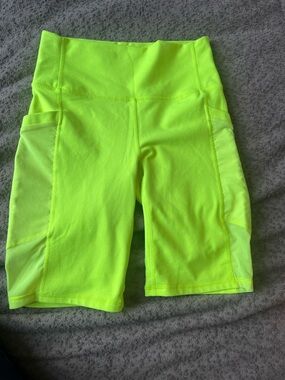 Fabletics Neon Yellow High-Rise Bike Shorts with Side Pockets